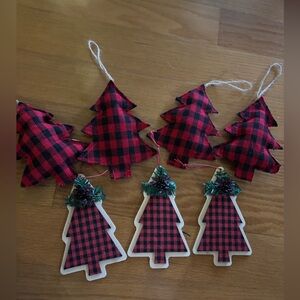 Set of 7 red Buffalo plaid tree ornaments